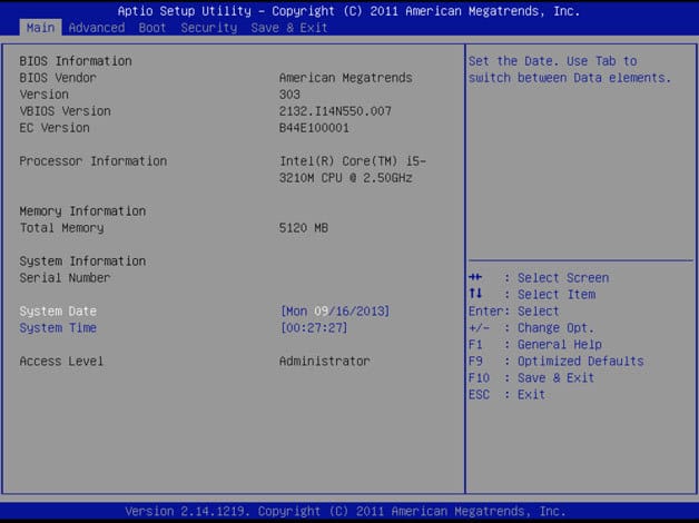 bios окно