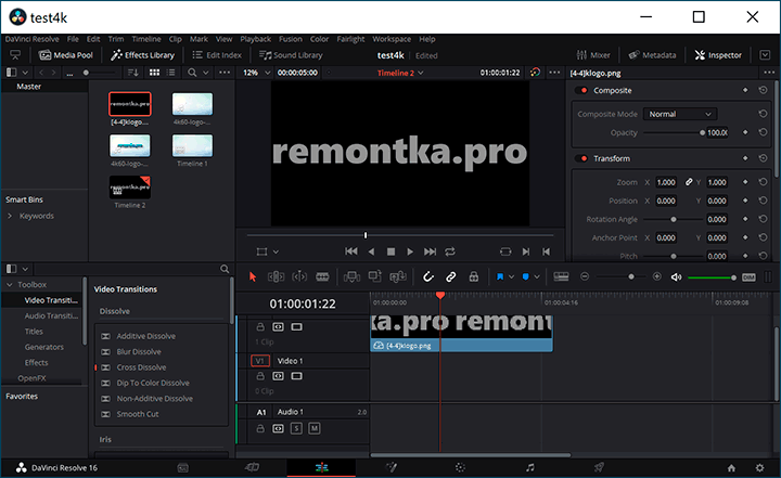 Редактирование видео в DaVinci Resolve